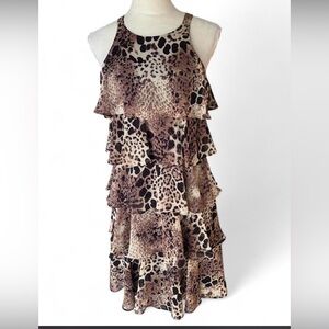 Dressbarn Tiered Animal Print Ruffle Dress - Brown Leopard
